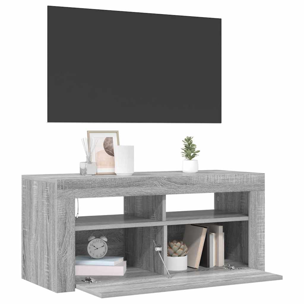 TV-Schrank mit LED-Leuchten Grau Sonoma 90x35x40 cm