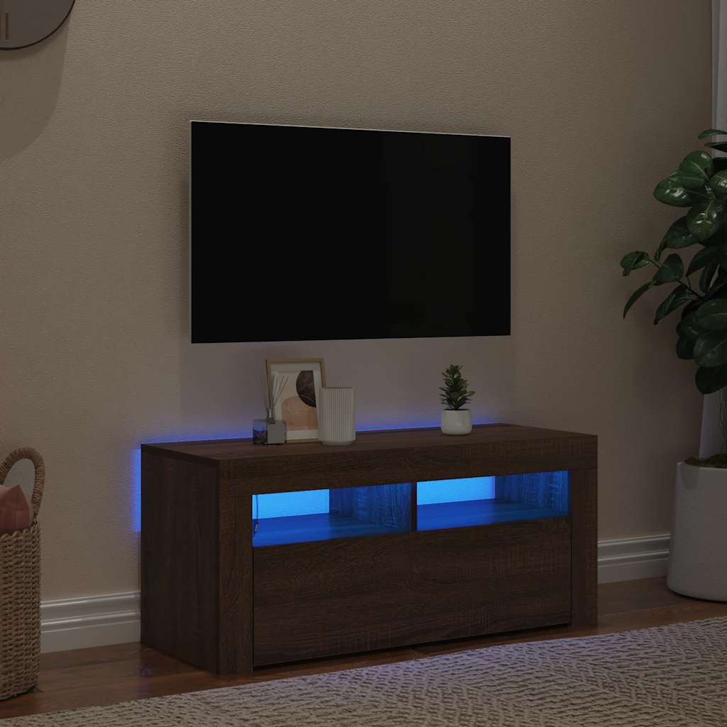 TV-Schrank mit LED-Leuchten Braun Eichen-Optik 90x35x40 cm
