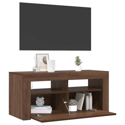 TV-Schrank mit LED-Leuchten Braun Eichen-Optik 90x35x40 cm