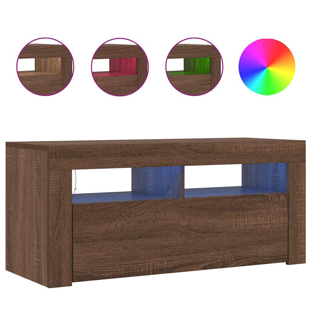 TV-Schrank mit LED-Leuchten Braun Eichen-Optik 90x35x40 cm