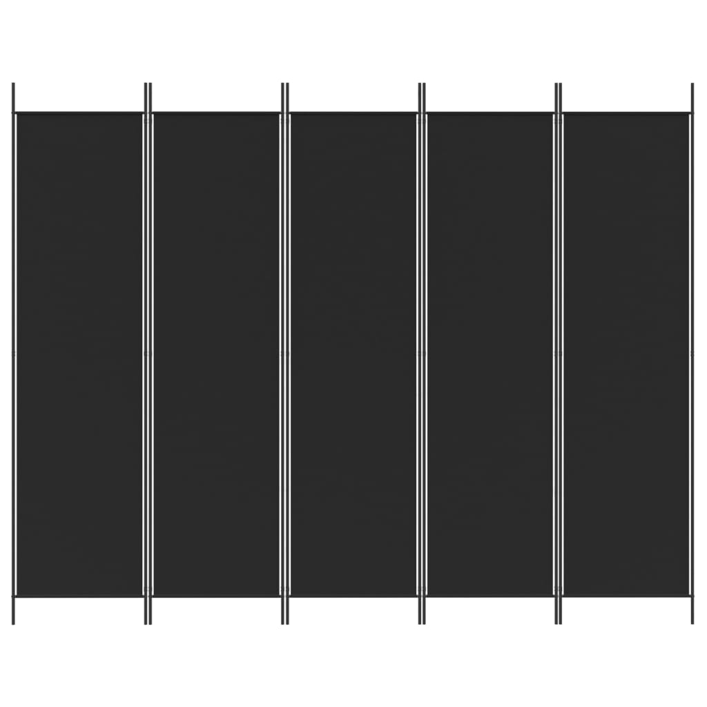 5-tlg. Paravent Schwarz 250x200 cm Stoff