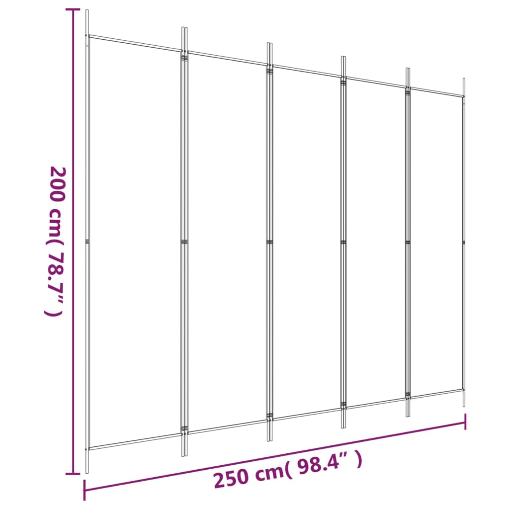 5-tlg. Paravent Schwarz 250x200 cm Stoff