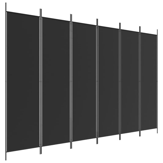 6-tlg. Paravent Schwarz 300x200 cm Stoff