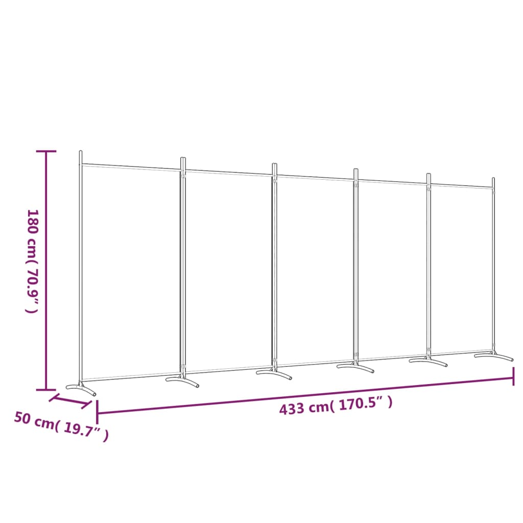 5-tlg. Paravent Weiß 433x180 cm Stoff