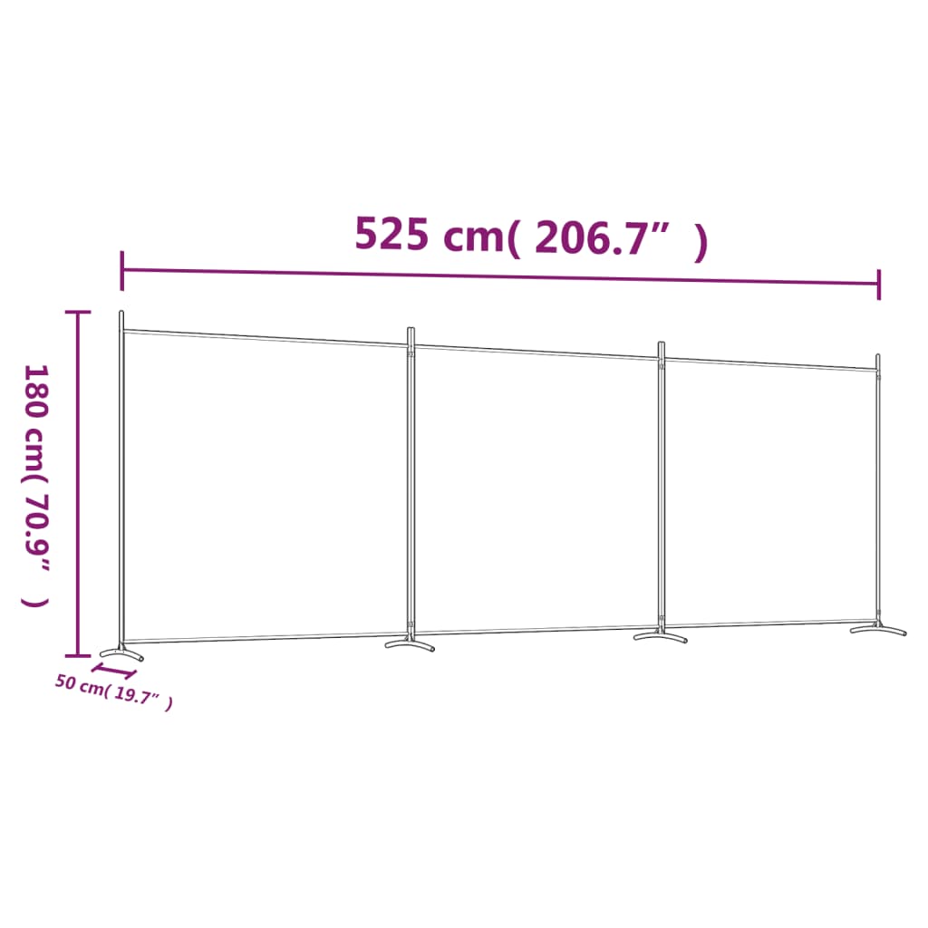 3-tlg. Paravent Anthrazit 525x180 cm Stoff