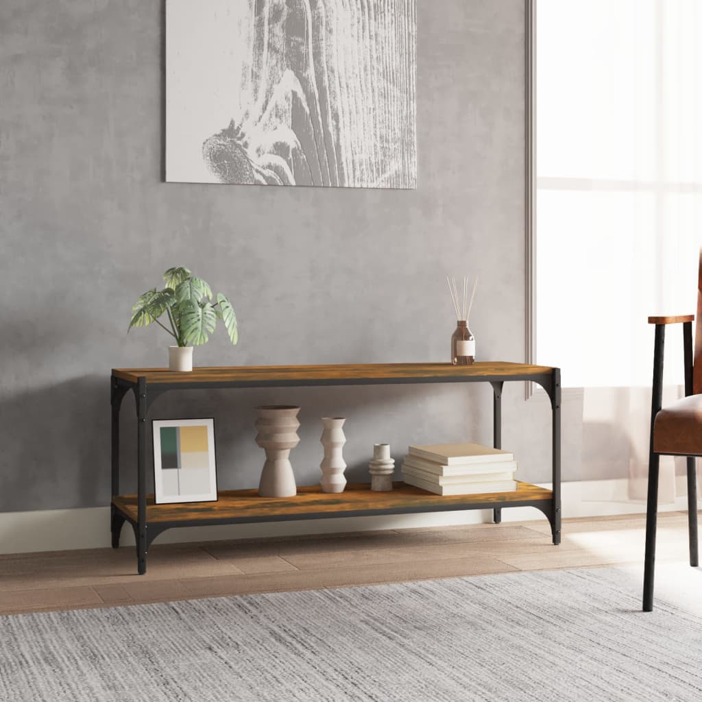 TV-Schrank Räuchereiche 100x33x41 cm Holzwerkstoff und Stahl