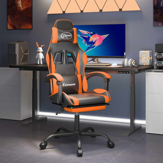 Gaming-Stuhl mit Fußstütze Drehbar Schwarz & Orange Kunstleder