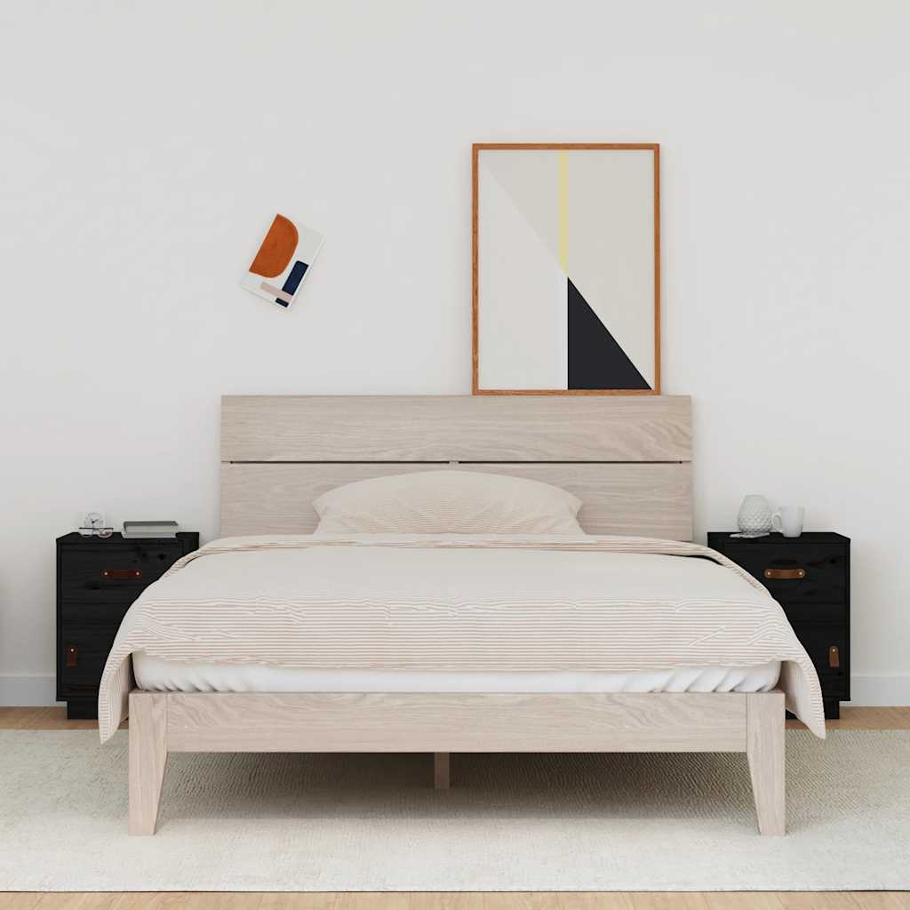 Nachttische 2 Stk. Schwarz 40x34x55 cm Massivholz Kiefer