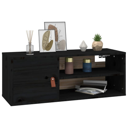Wandschrank Schwarz 80x30x30 cm Massivholz Kiefer