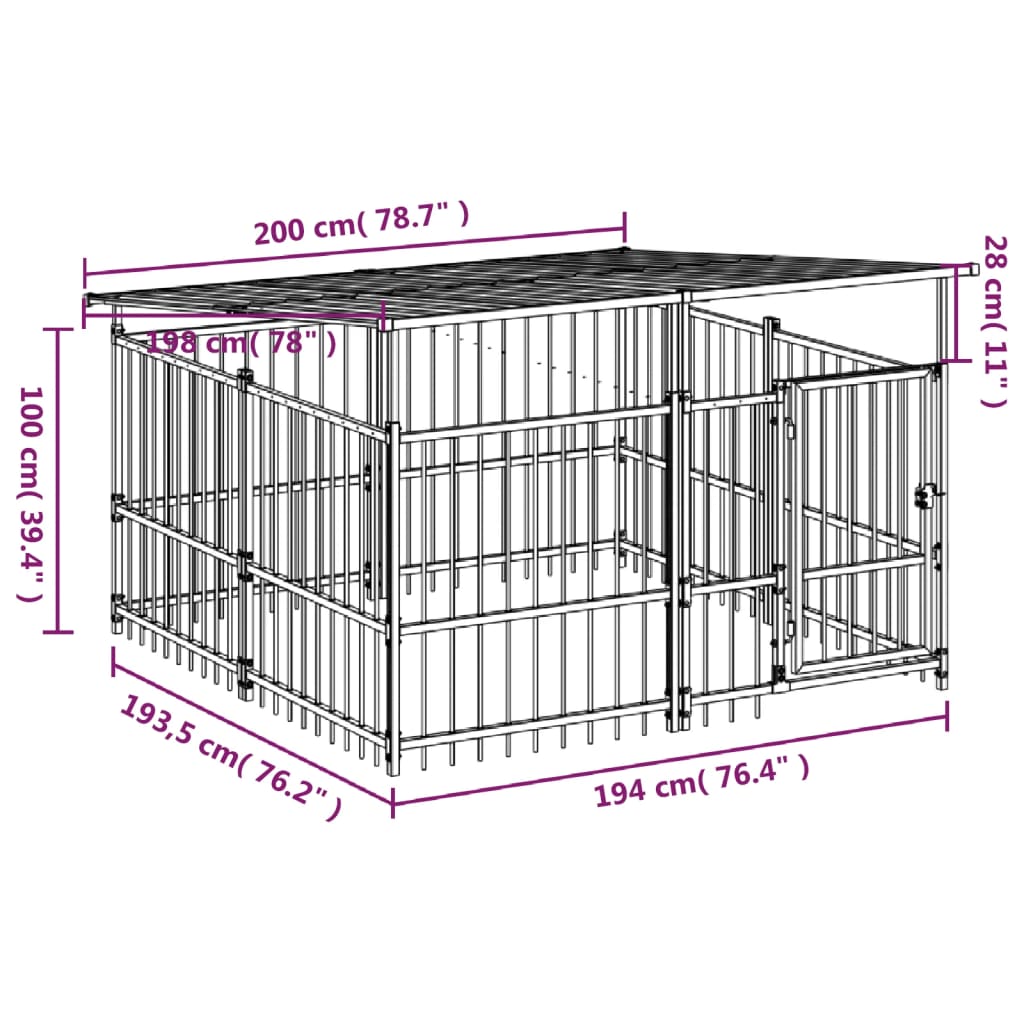 Outdoor-Hundezwinger mit Dach Stahl 3,75 m²