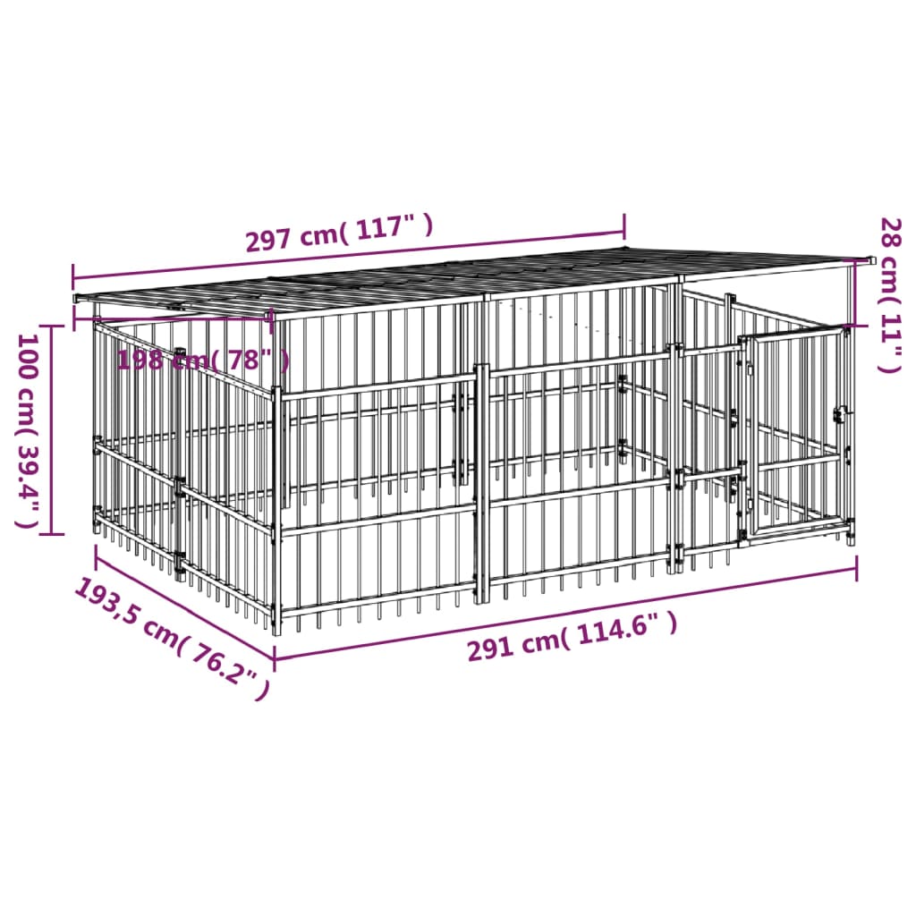 Outdoor-Hundezwinger mit Dach Stahl 5,63 m²