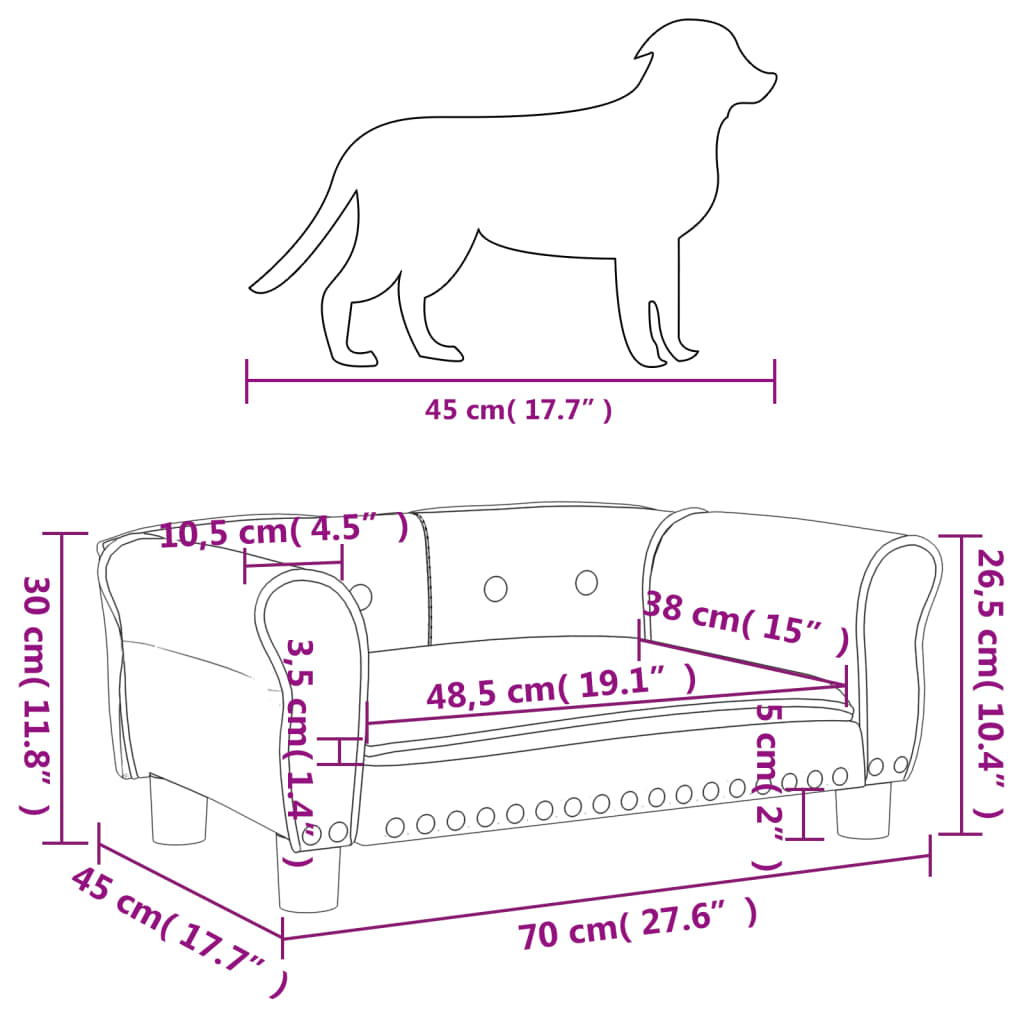 Hundebett Cappuccino-Braun 70x45x30 cm Kunstleder