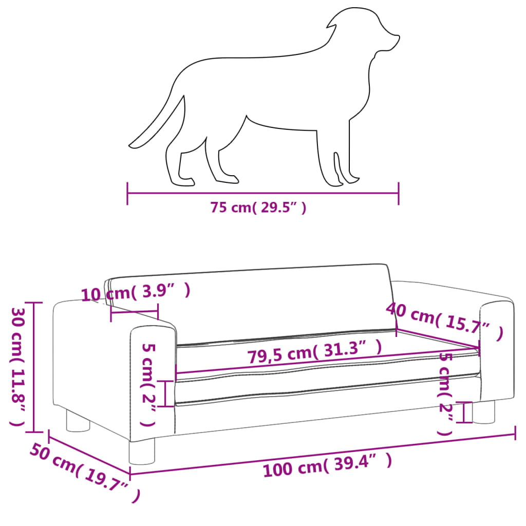 Hundebett mit Verlängerung Braun 100x50x30 cm Samt