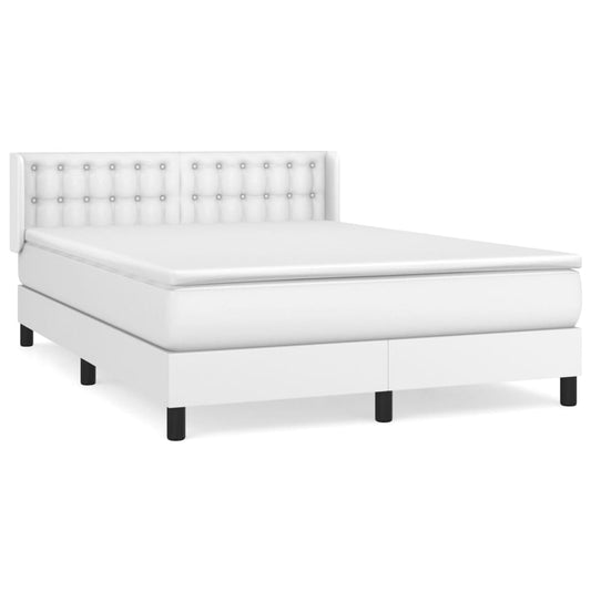 Boxspringbett mit Matratze Weiß 140x190 cm Kunstleder
