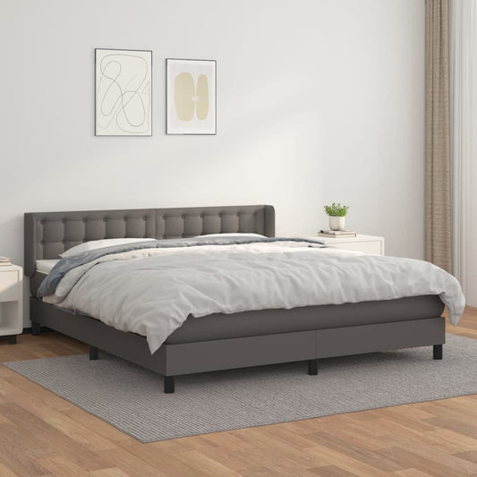 Boxspringbett mit Matratze Grau 160x200 cm Kunstleder