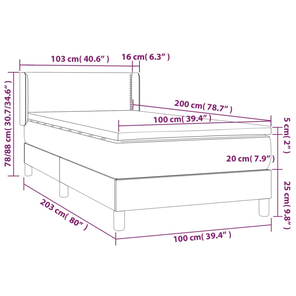 Boxspringbett mit Matratze Dunkelblau 100x200 cm Samt