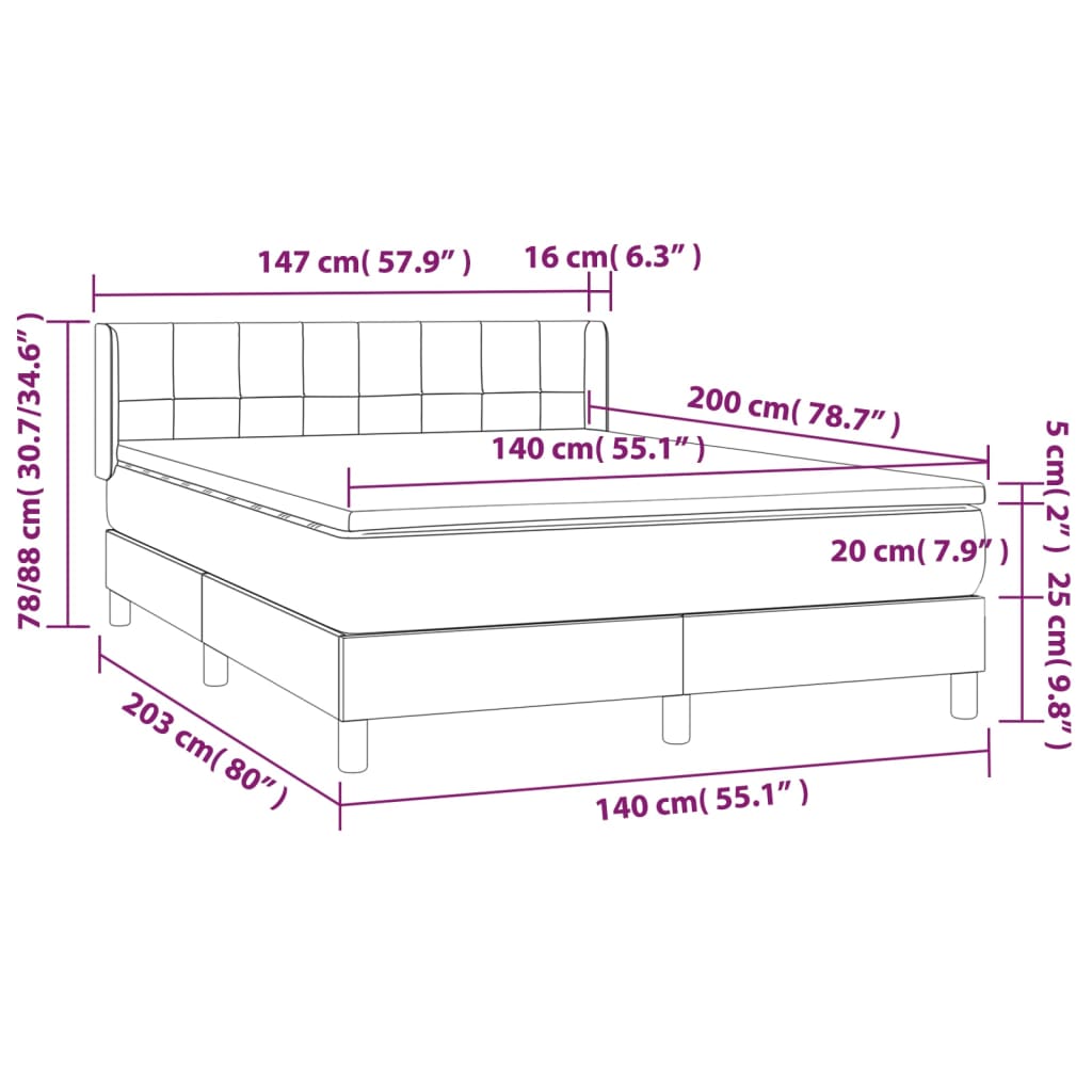 Boxspringbett mit Matratze Schwarz 140x200 cm Samt