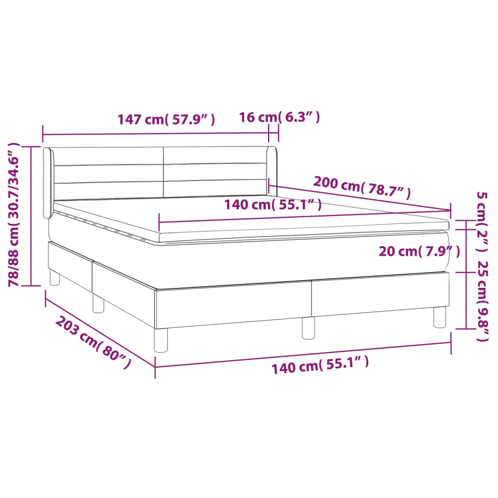 Boxspringbett mit Matratze Dunkelgrau 140x200 cm Samt