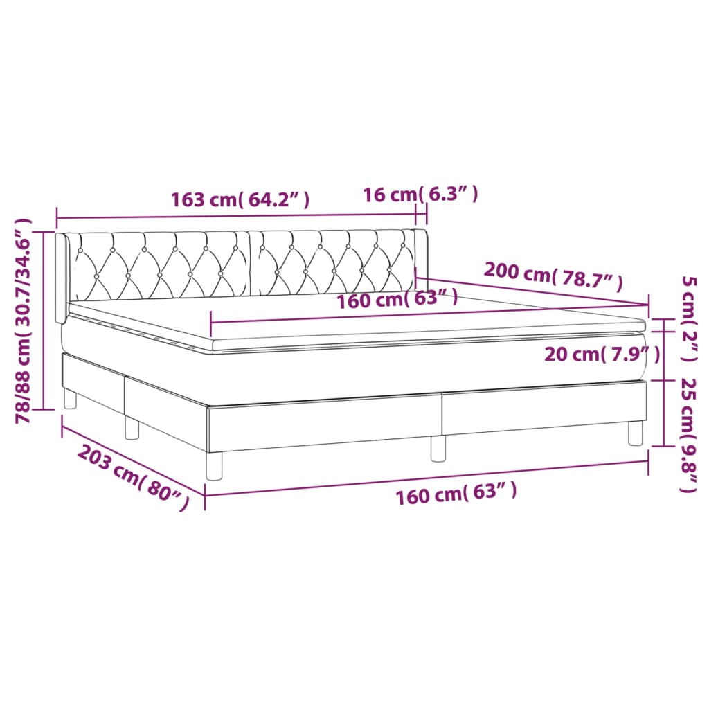 Boxspringbett mit Matratze Hellgrau 160x200 cm Samt