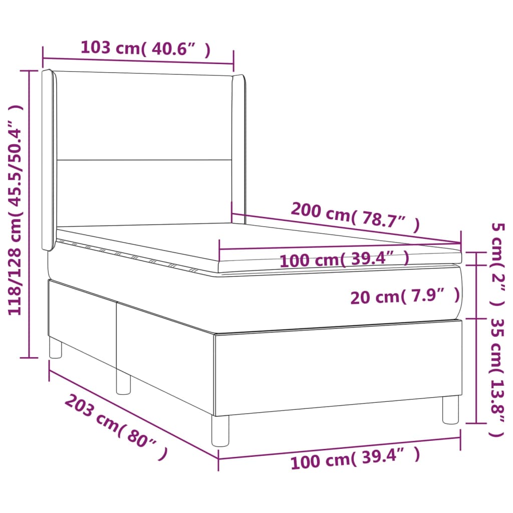 Boxspringbett mit Matratze Blau 100x200 cm Stoff