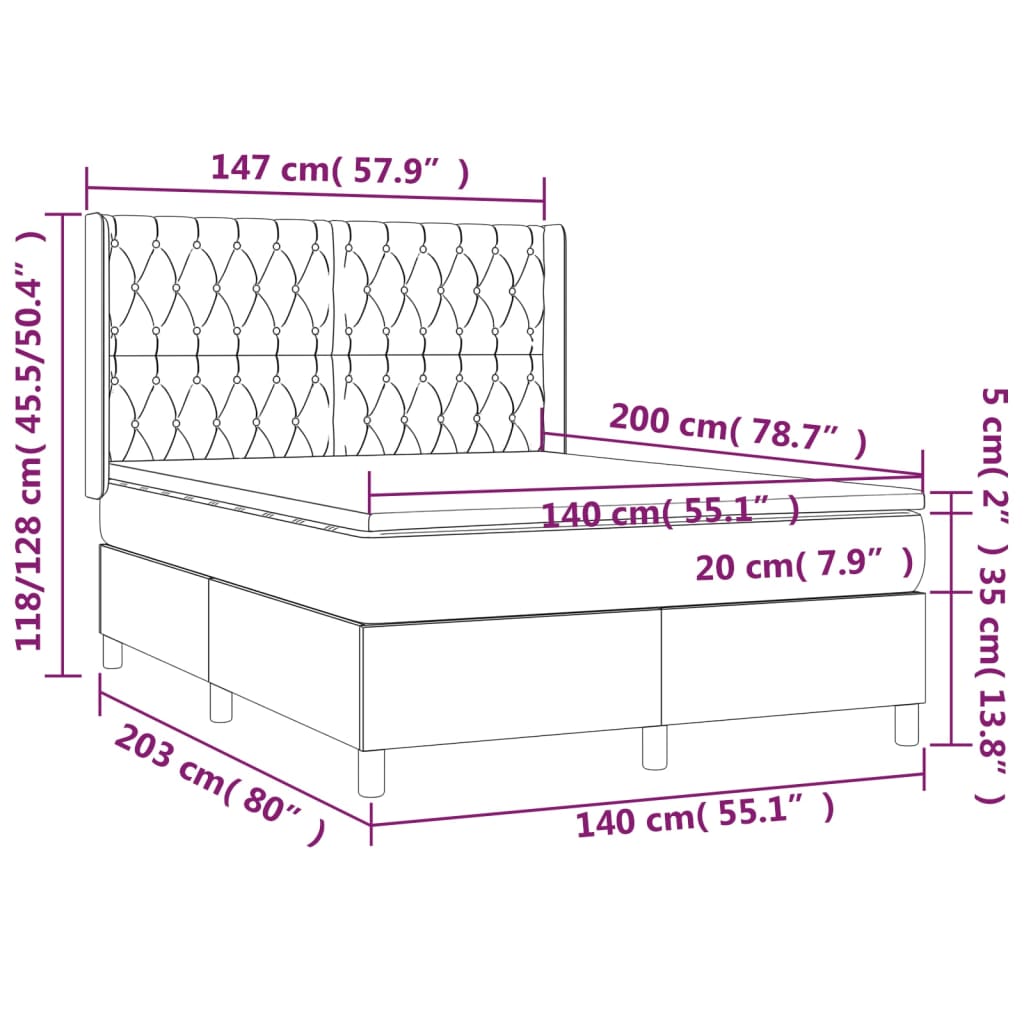 Boxspringbett mit Matratze Taupe 140x200 cm Stoff