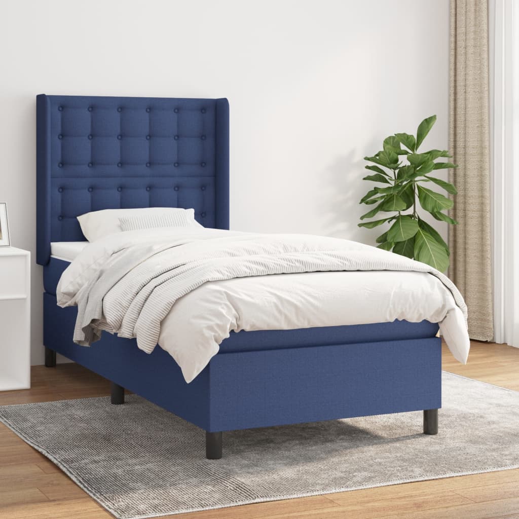 Boxspringbett mit Matratze Blau 100x200 cm Stoff