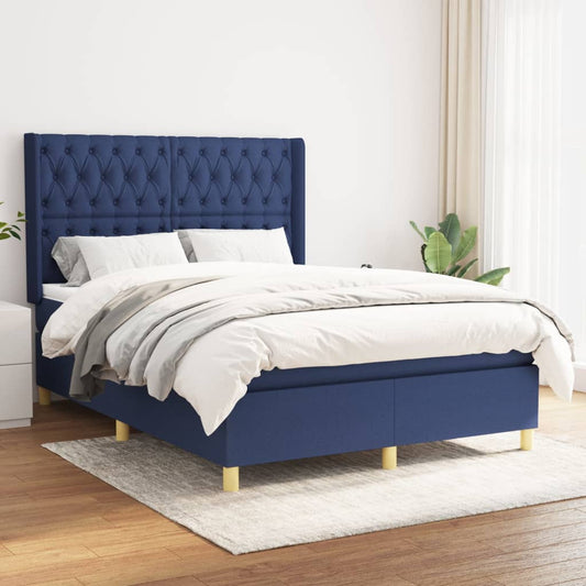 Boxspringbett mit Matratze Blau 140x200 cm Stoff