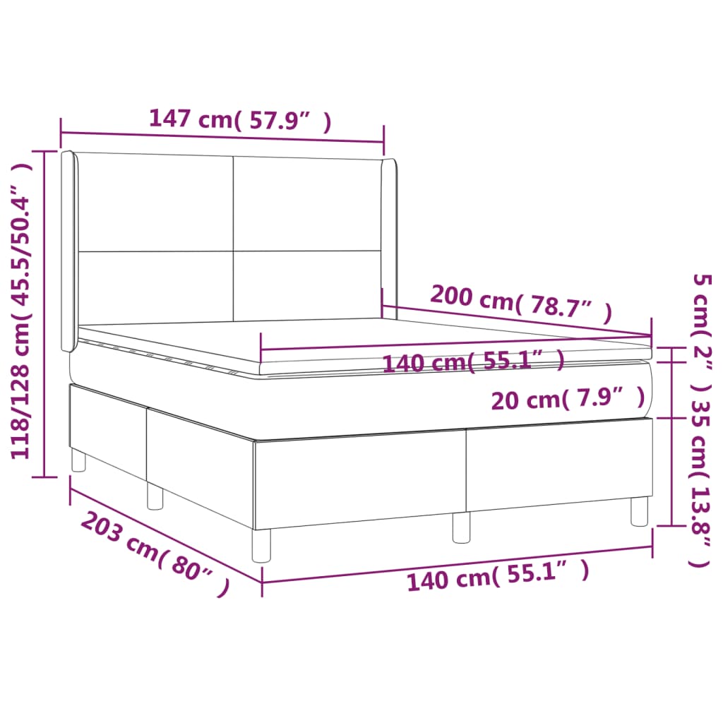 Boxspringbett Matratze Cappuccino-Braun 140x200cm Kunstleder