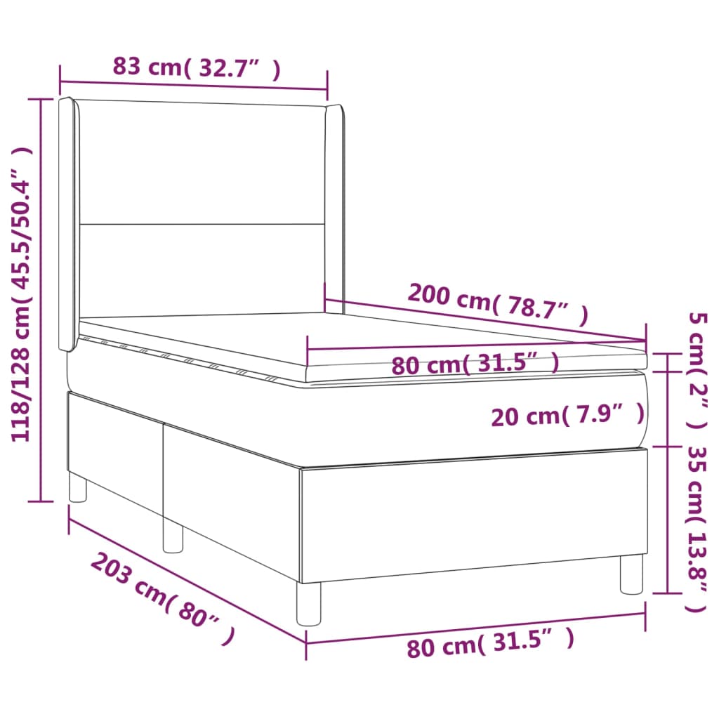 Boxspringbett mit Matratze Hellgrau 80x200 cm Samt