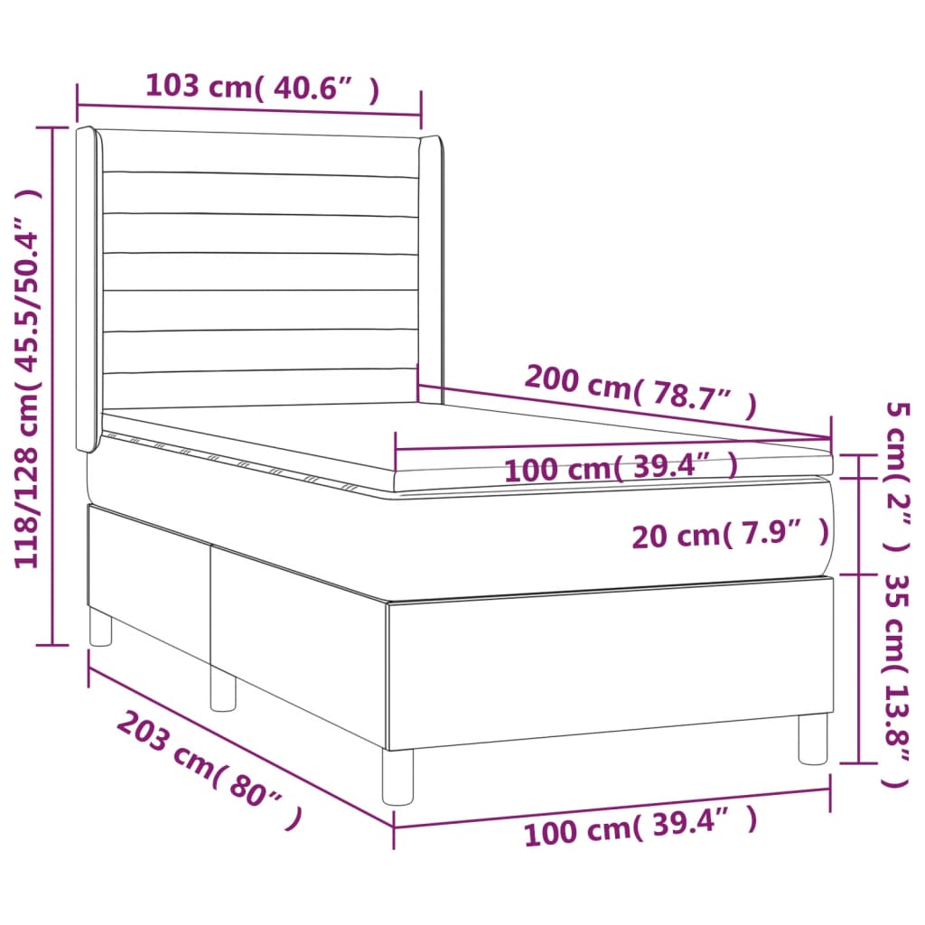 Boxspringbett mit Matratze Dunkelgrau 100x200 cm Samt