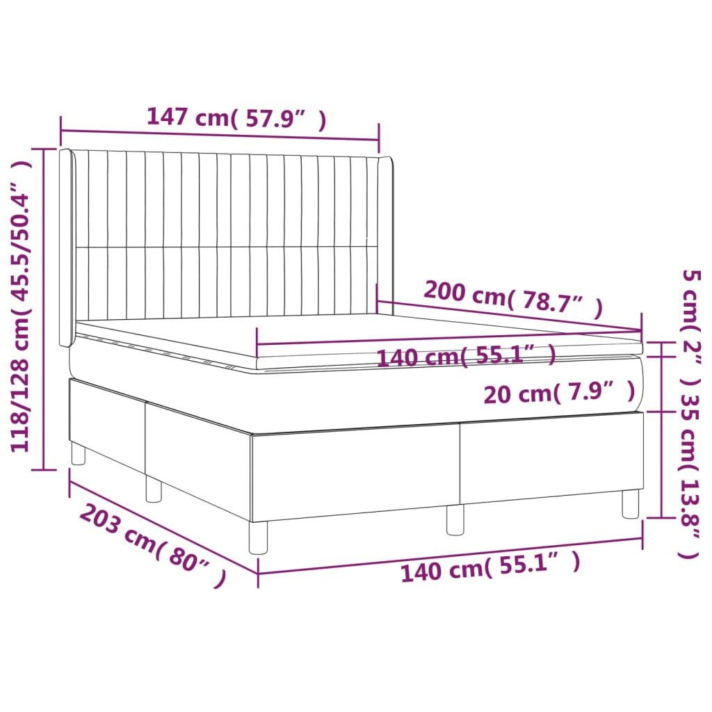 Boxspringbett mit Matratze Dunkelgrau 140x200 cm Samt