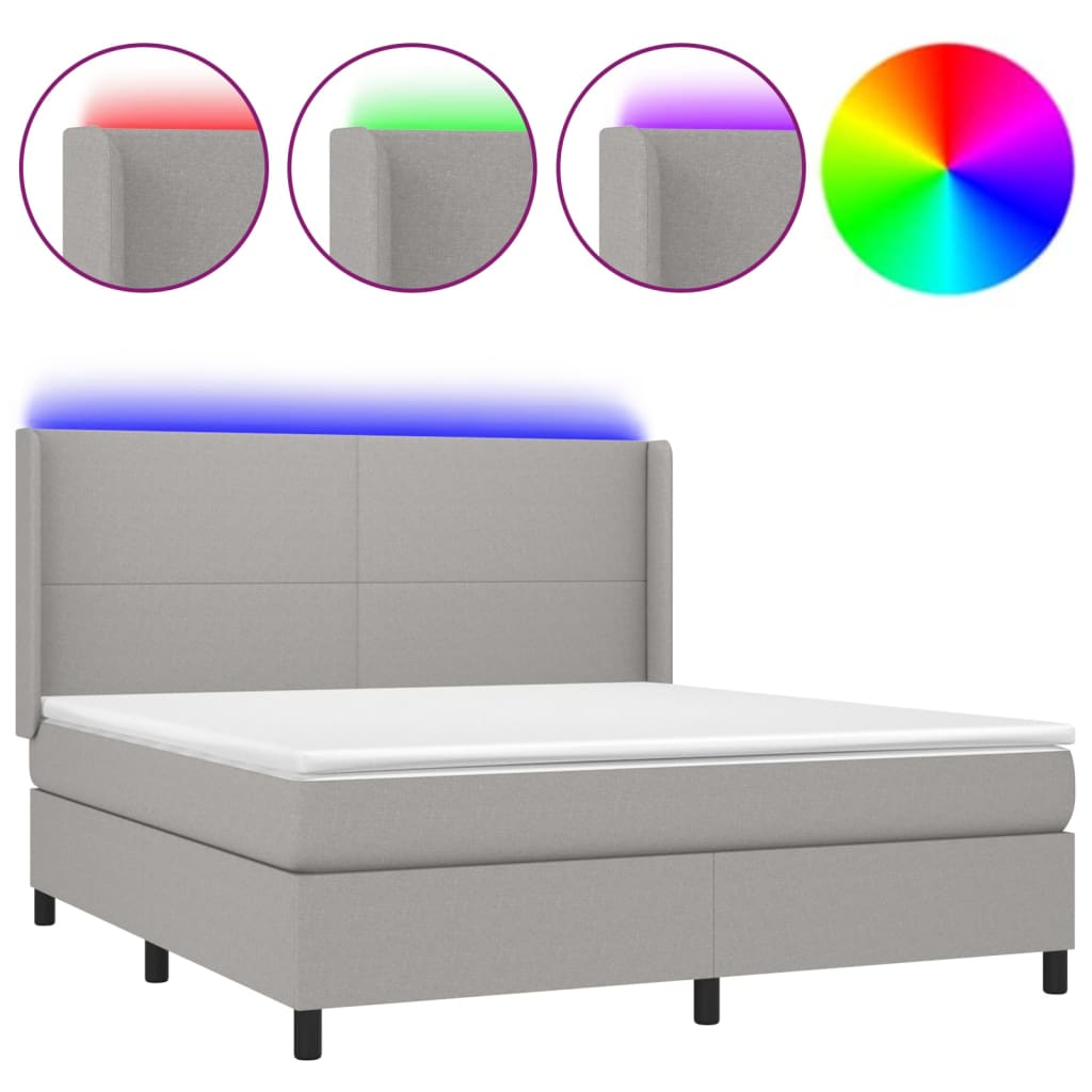 Boxspringbett mit Matratze & LED Hellgrau 160x200 cm Stoff