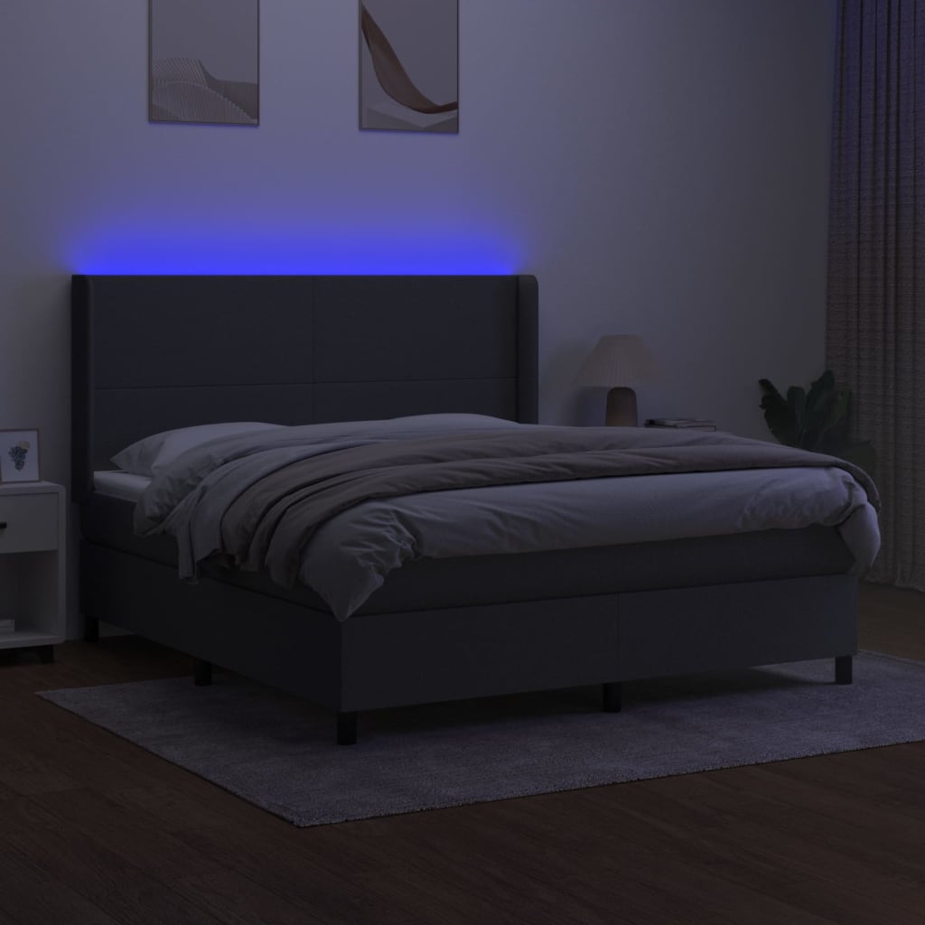 Boxspringbett mit Matratze & LED Dunkelgrau 160x200 cm Stoff