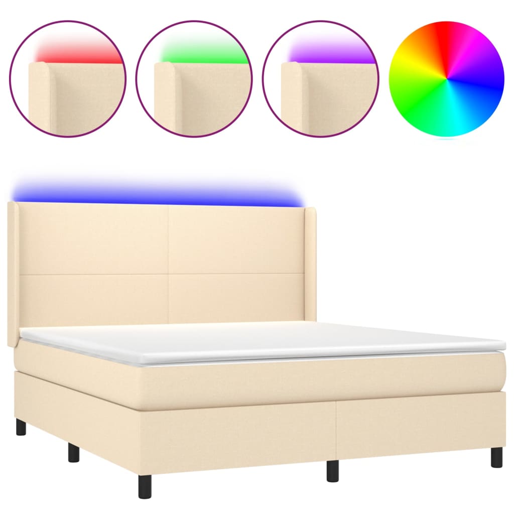 Boxspringbett mit Matratze & LED Creme 160x200 cm Stoff