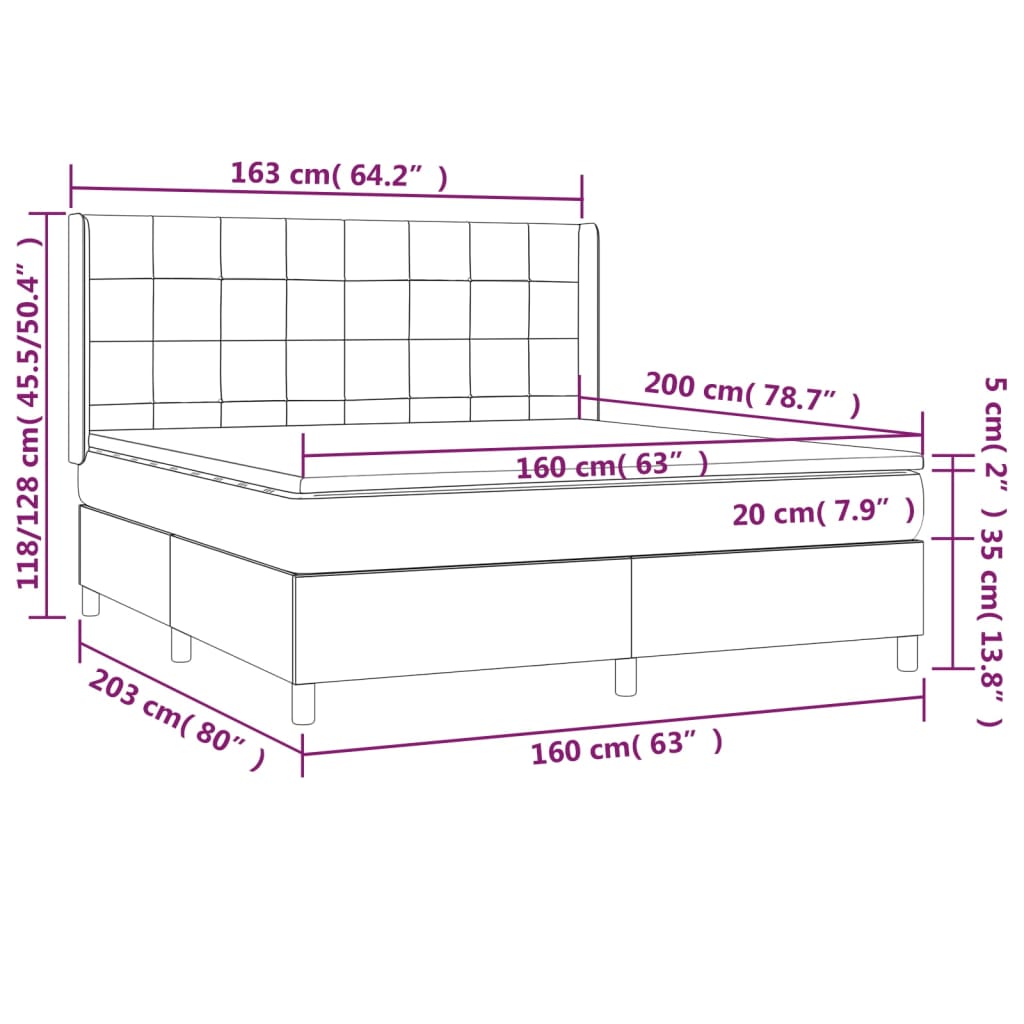 Boxspringbett mit Matratze & LED Schwarz 160x200 cm Stoff