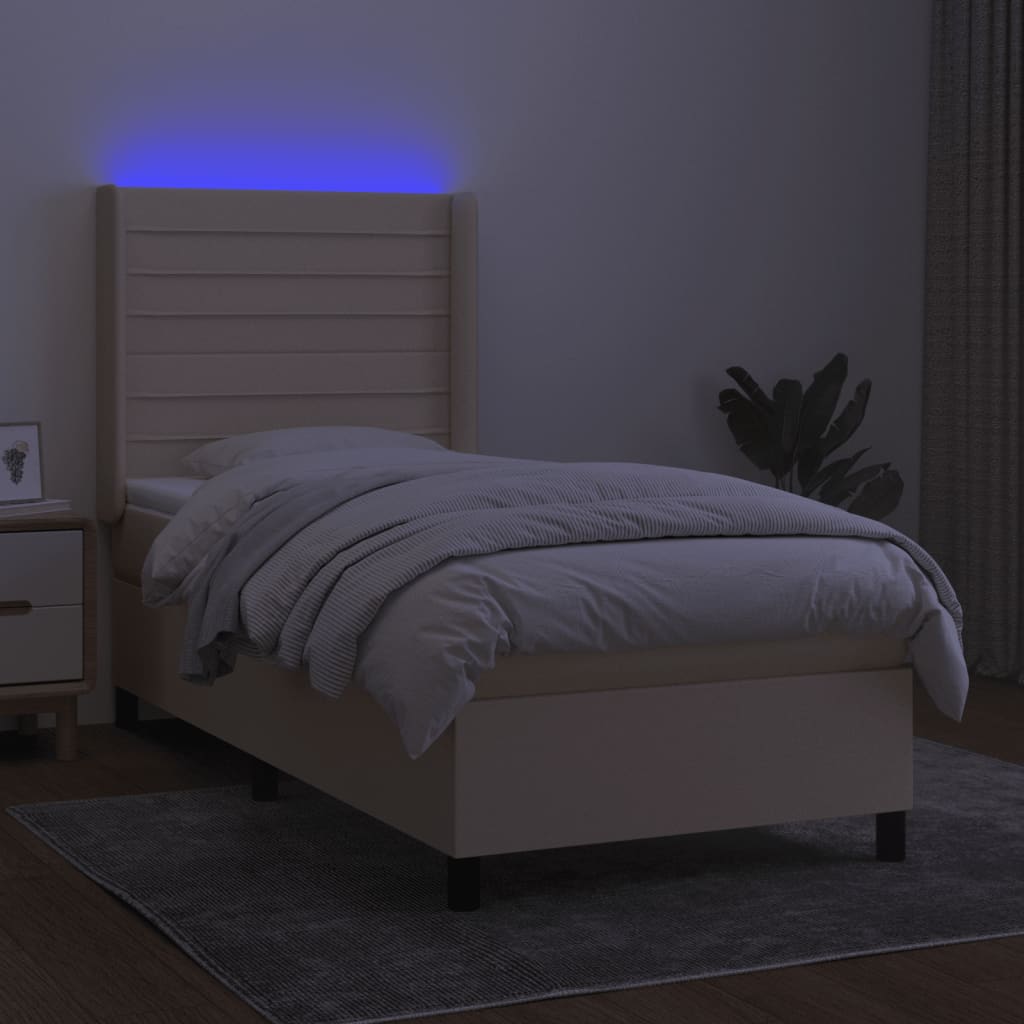 Boxspringbett mit Matratze & LED Creme 100x200 cm Stoff