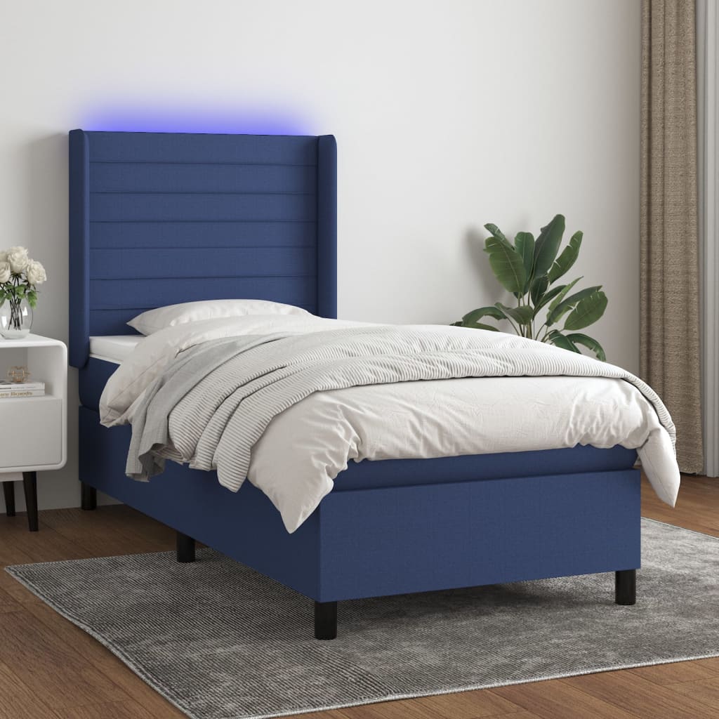 Boxspringbett mit Matratze & LED Blau 100x200 cm Stoff