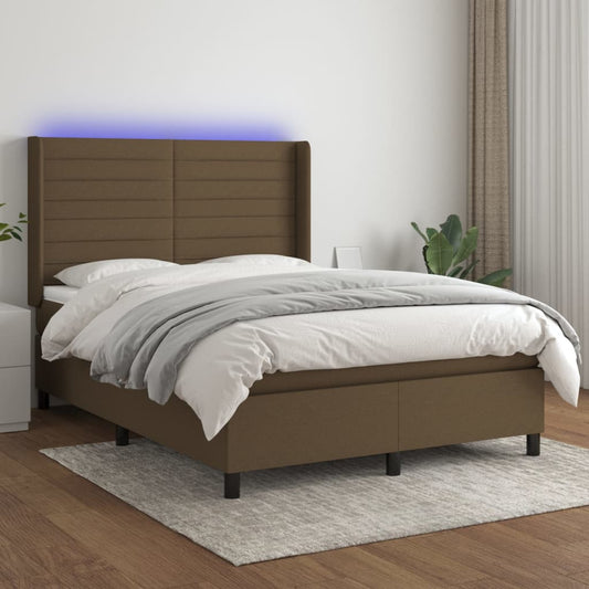 Boxspringbett mit Matratze & LED Dunkelbraun 140x200 cm Stoff