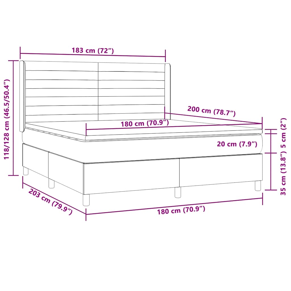 Boxspringbett mit Matratze & LED Dunkelbraun 180x200 cm Stoff