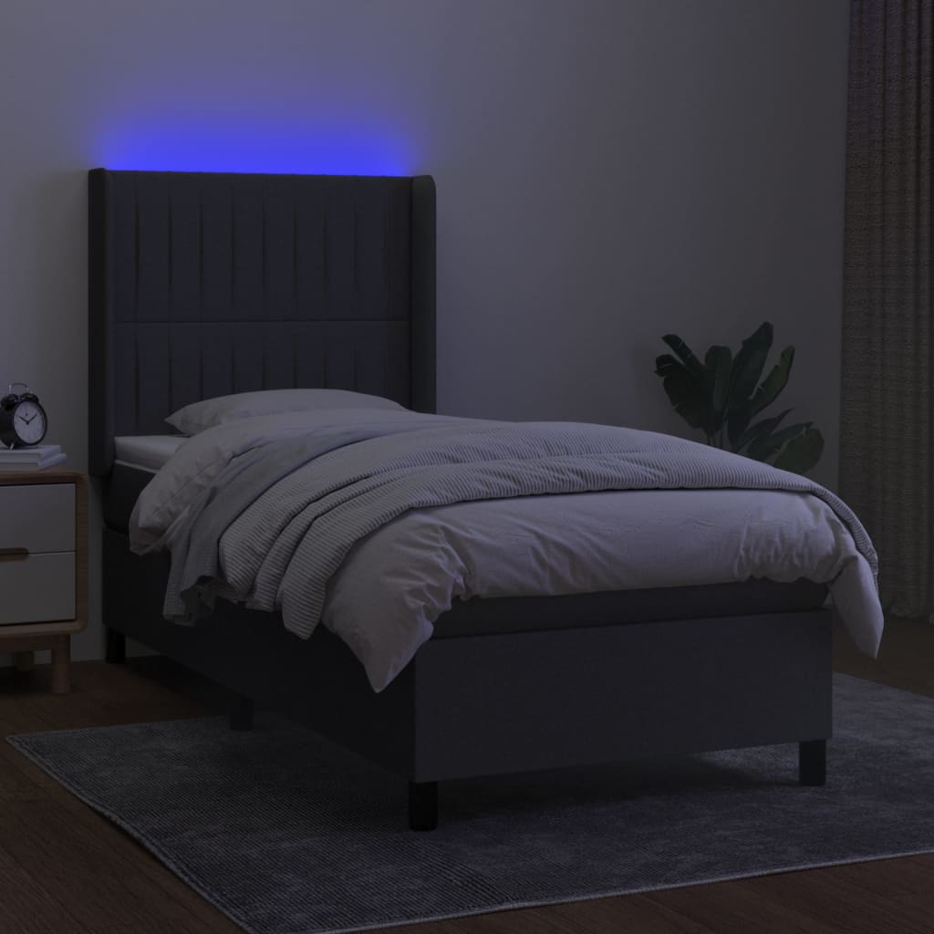 Boxspringbett mit Matratze & LED Dunkelgrau 100x200 cm Stoff