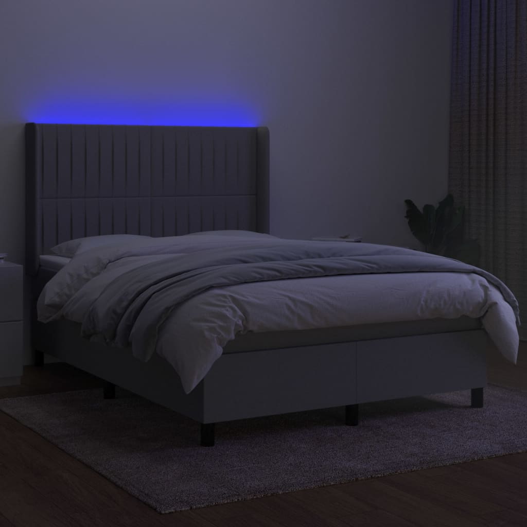 Boxspringbett mit Matratze & LED Hellgrau 140x200 cm Stoff