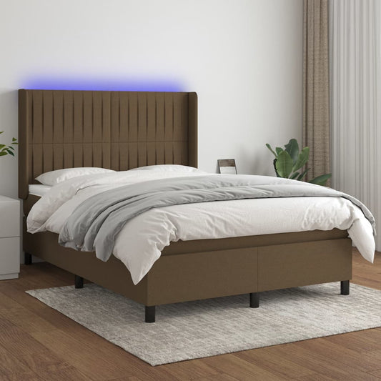 Boxspringbett mit Matratze & LED Dunkelbraun 140x200 cm Stoff