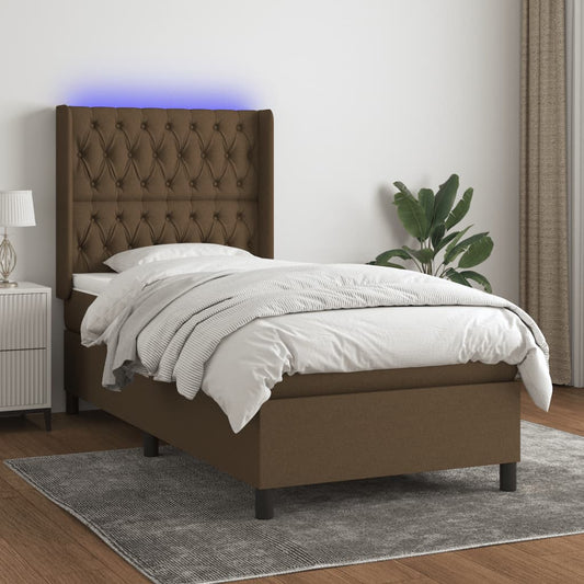 Boxspringbett mit Matratze & LED Dunkelbraun 100x200 cm Stoff