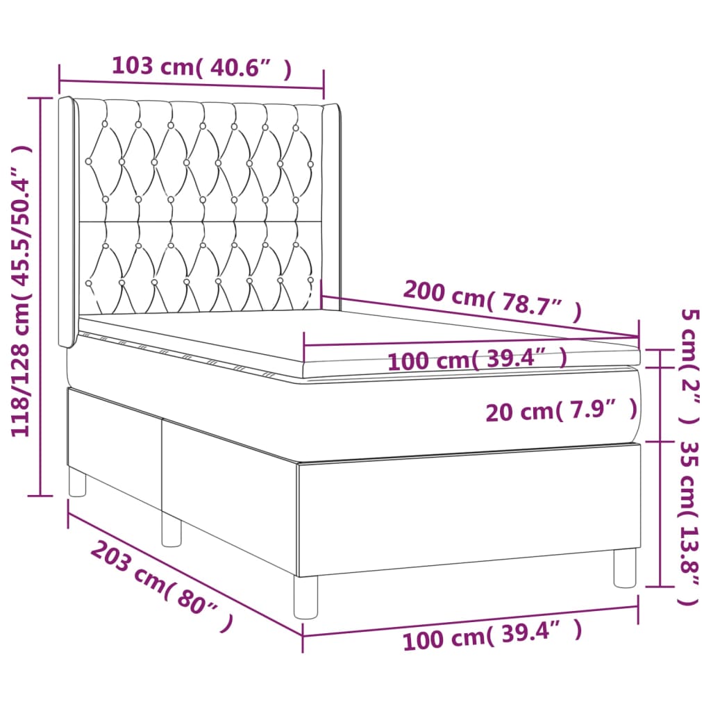 Boxspringbett mit Matratze & LED Taupe 100x200 cm Stoff