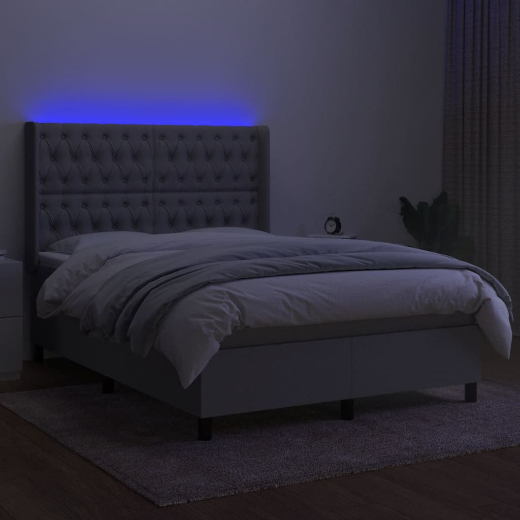 Boxspringbett mit Matratze & LED Hellgrau 140x200 cm Stoff