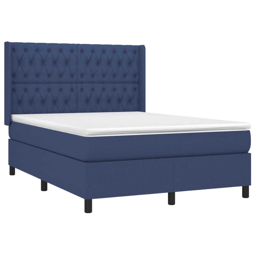 Boxspringbett mit Matratze & LED Blau 140x200 cm Stoff