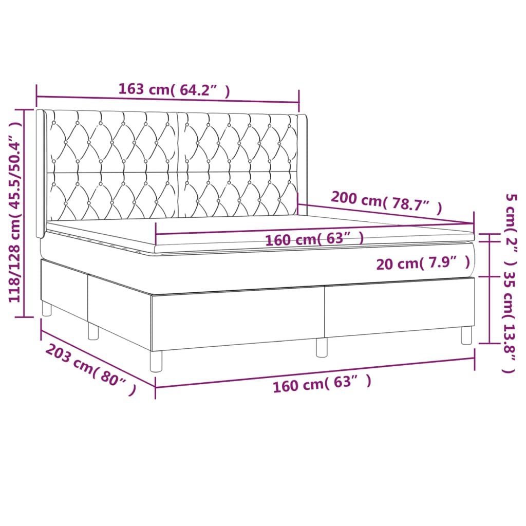 Boxspringbett mit Matratze & LED Schwarz 160x200 cm Stoff