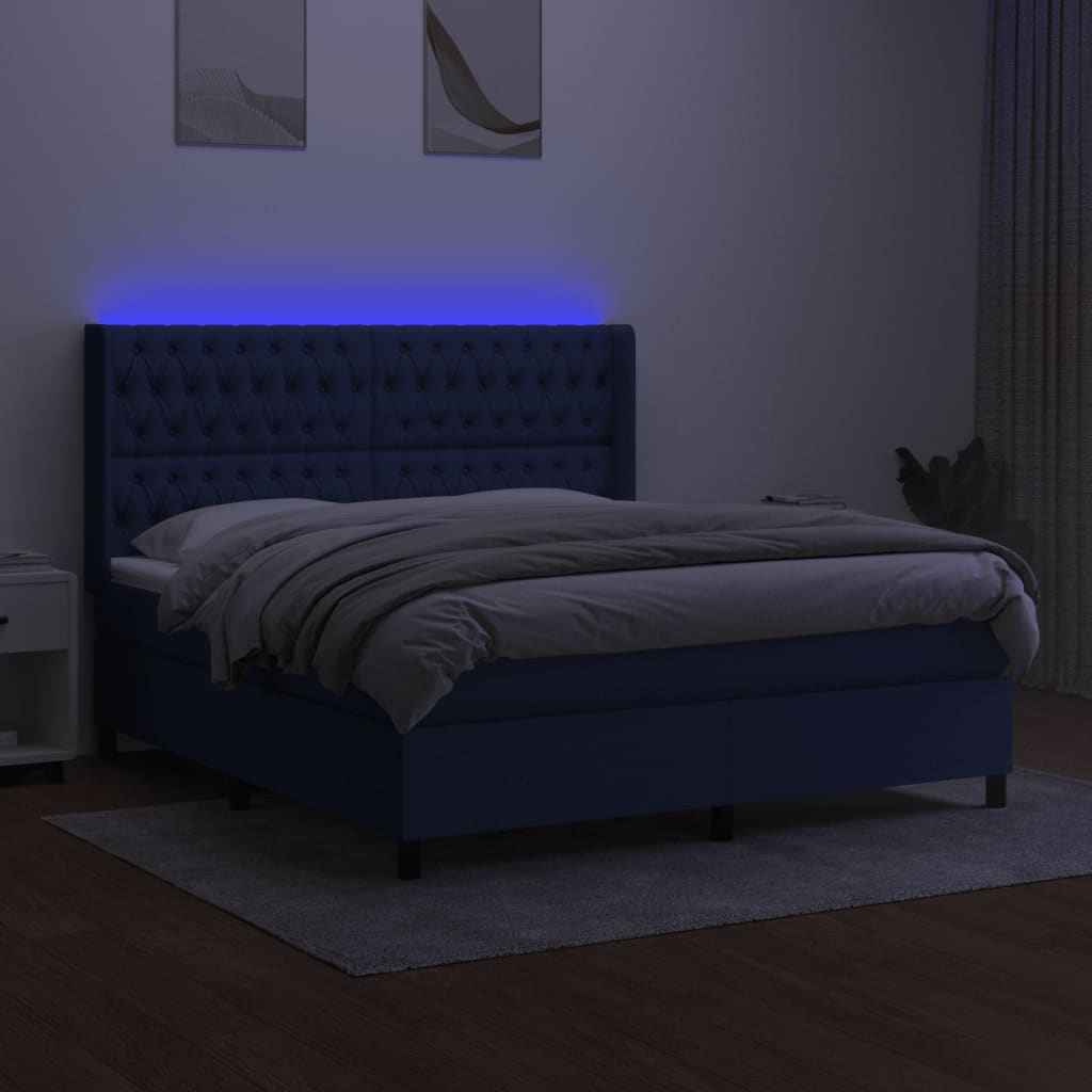 Boxspringbett mit Matratze & LED Blau 160x200 cm Stoff