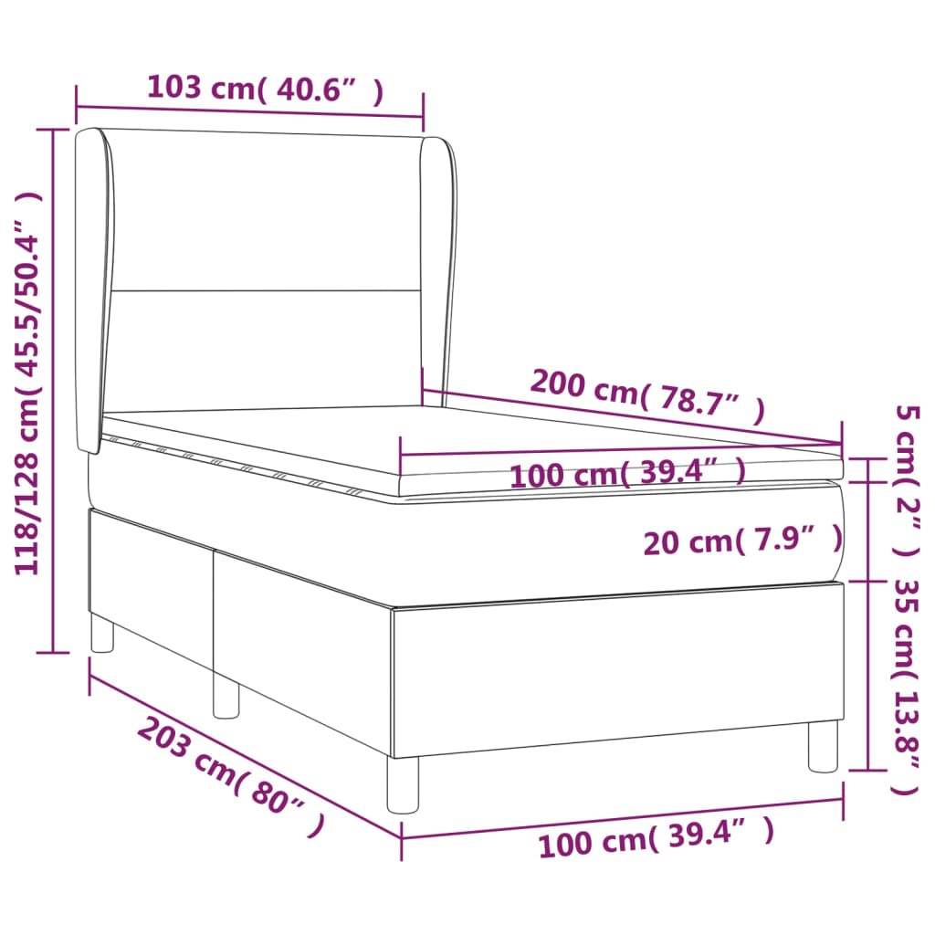 Boxspringbett mit Matratze & LED Dunkelgrau 100x200 cm Stoff