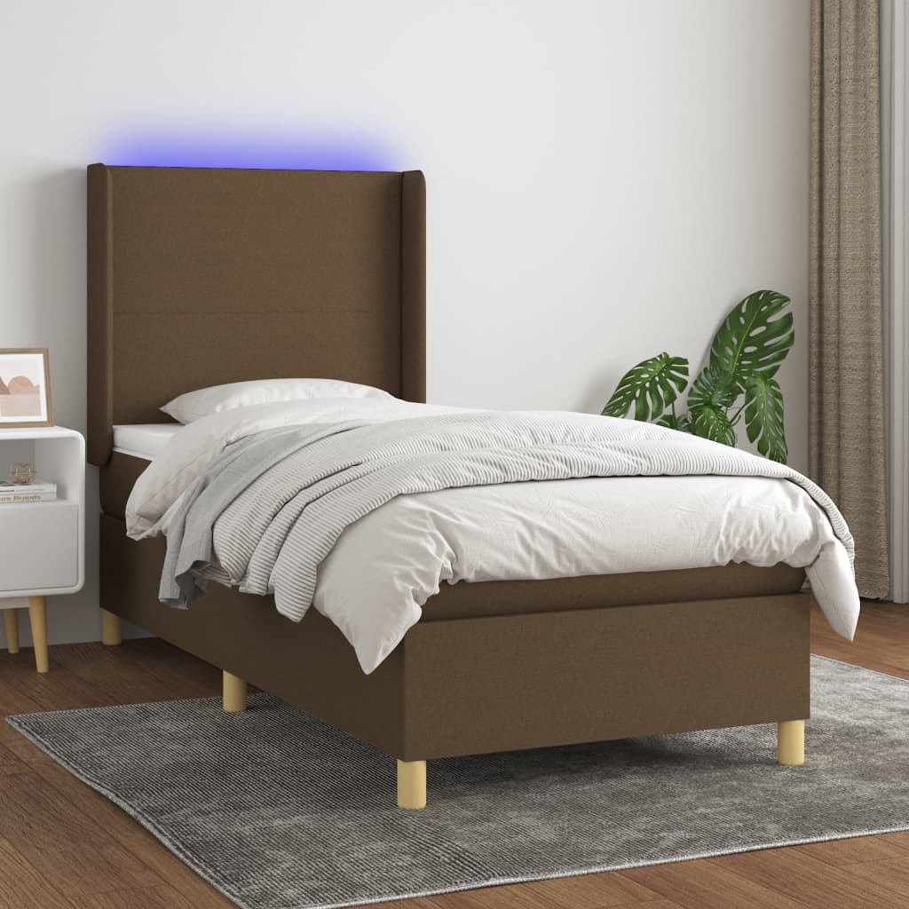 Boxspringbett mit Matratze & LED Dunkelbraun 100x200 cm Stoff